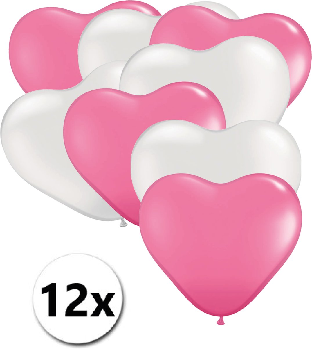 Ballonnen Hart Roze & Wit 12 stuks 26 cm